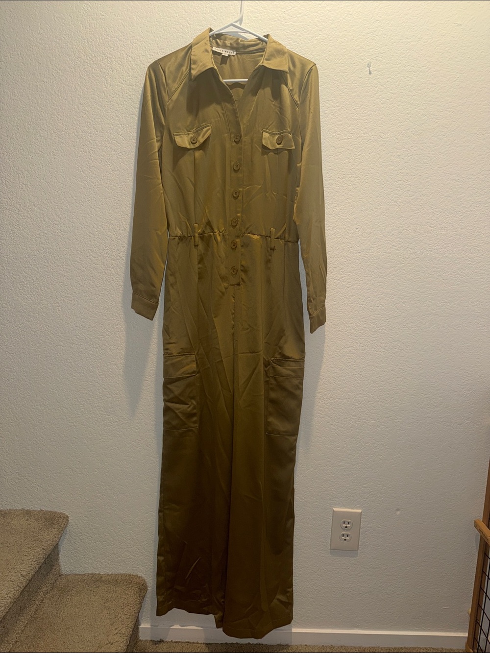 Haute Monde Olive Utility Button-Front Jumpsuit